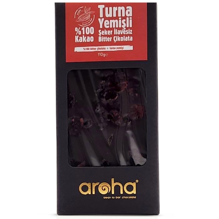 Aroha Çikolata Turna Yemişli %100 Kakao Şekersiz 110g