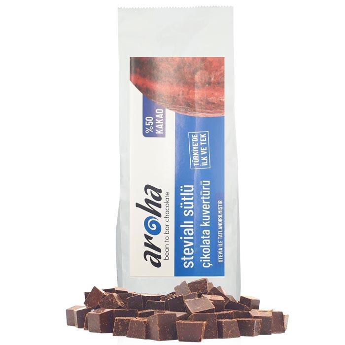 Aroha Kuvertür %50 Kakao - Stevialı Sütlü 500g