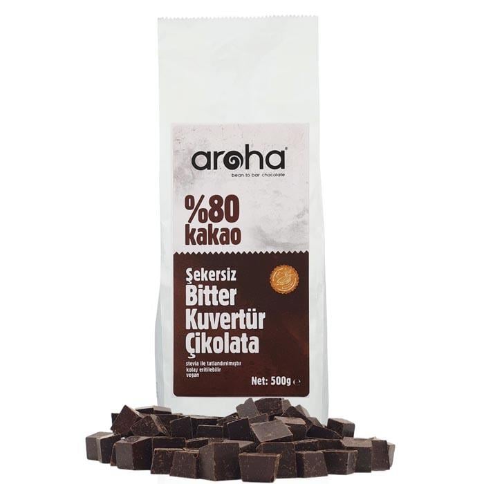 Aroha Kuvertür %80 Kakao - Stevialı Bitter 500g