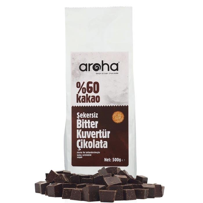 Aroha Kuvertür %60 Kakao - Stevialı Bitter 500g