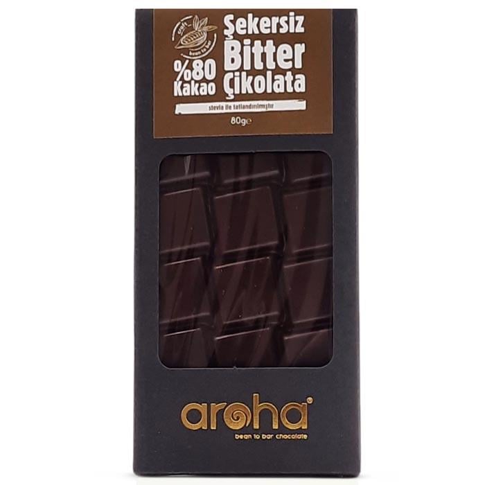 Aroha Çikolata Stevialı %80 Bitter Şekersiz 80g