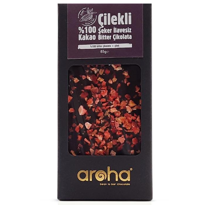 Aroha Çikolata Çilekli %100 Bitter 85g