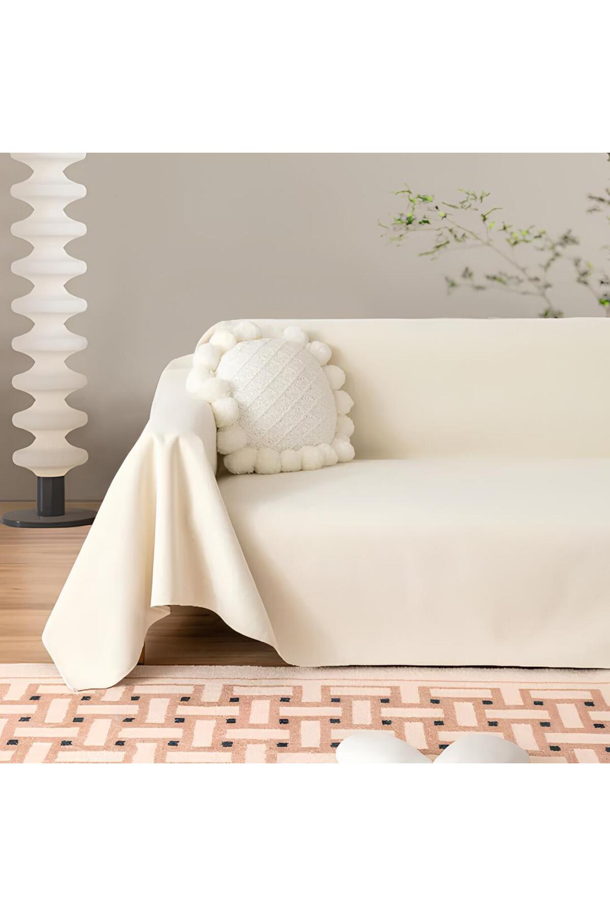 300x180 Cm Extra Büyük Pamuklu Sade Düz Buldan Keten Çekyat - Koltuk Örtüsü