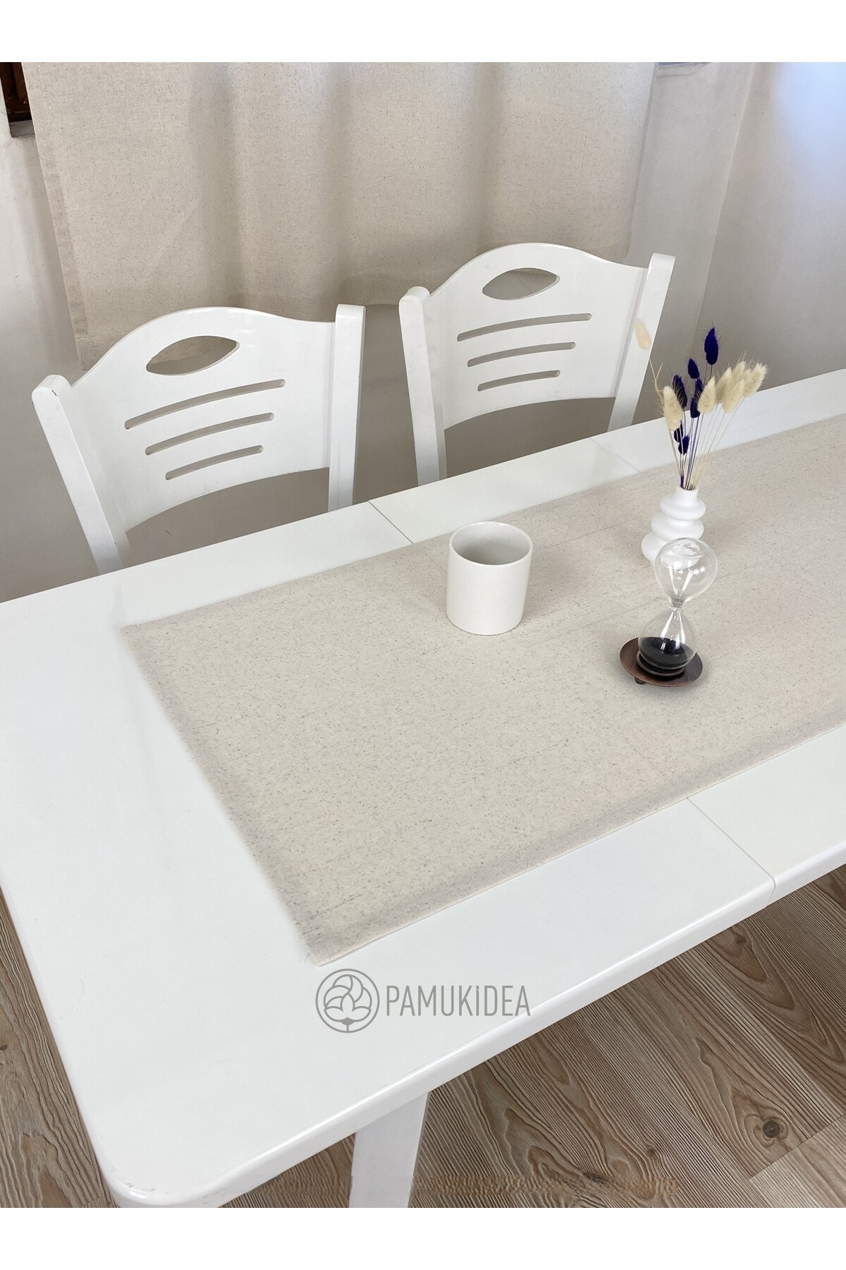 45x145 cm | Yıkanmış Buldan Keten Dokuma Sade Düz Zarif %100 Pamuklu Runner, Sehpa - Masa Örtüsü