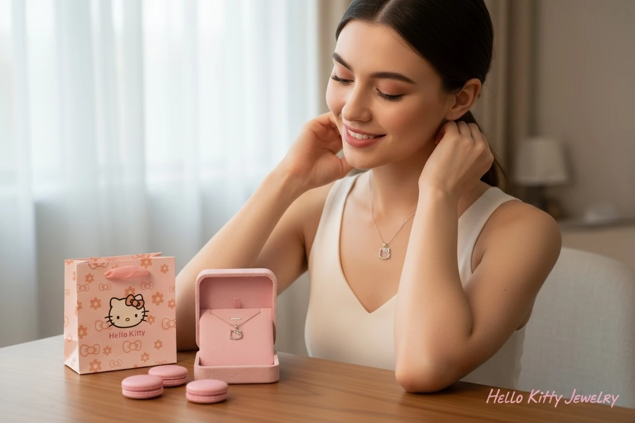 Özel Hediye Kutusu ve Çantasında Hello Kitty Çelik Kolye