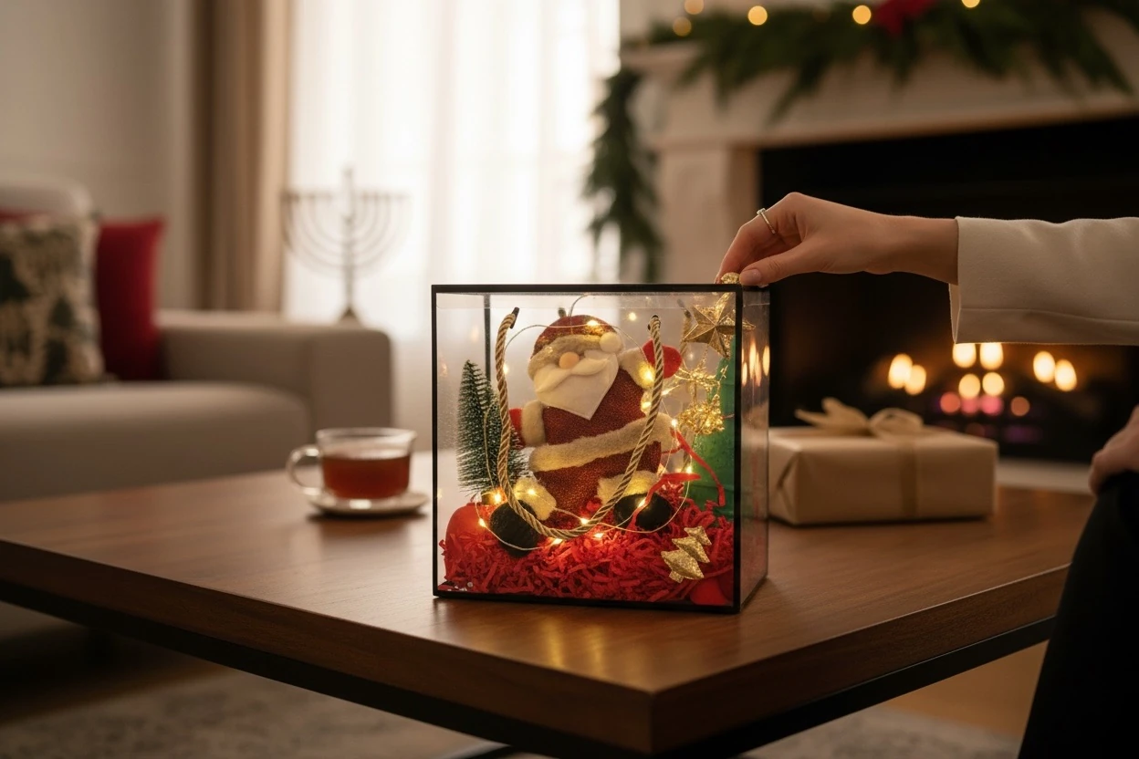 Yılbaşı Hediye Seti -Noel Baba Figür Süs / Çam Kokulu Yılbaşı Mum / Mini Ahşap Ağaç