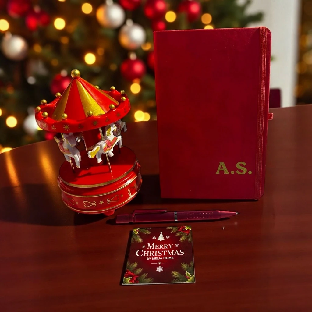 Müzik Kutusu Atlı Karınca İsminizin Baş Harflarine Özel Defter ve Kırmızı Kalem Hediye Seti 