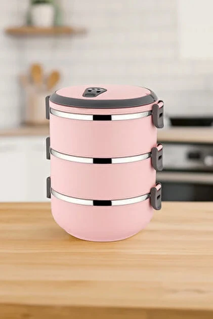 Freshbox 3 Katlı Sızdırmaz Yemek Termosu Sefer Tası 1,8 Lt Pudra Pembe 24'LÜ 1 KOLİ KDV DAHİL