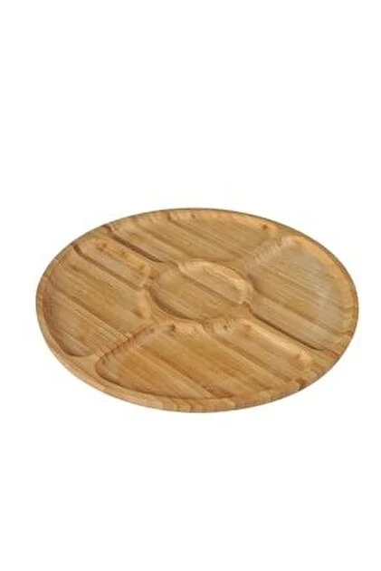 Yuvarlak 1.kalite Sunumluk 5 Bölmeli Bambu Çerezlik Sunumluk