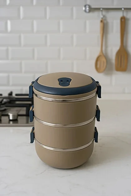 24'lü 1 Koli Kahverengi Freshbox 3 Katlı Sefer Tası Paslanmaz Çelik