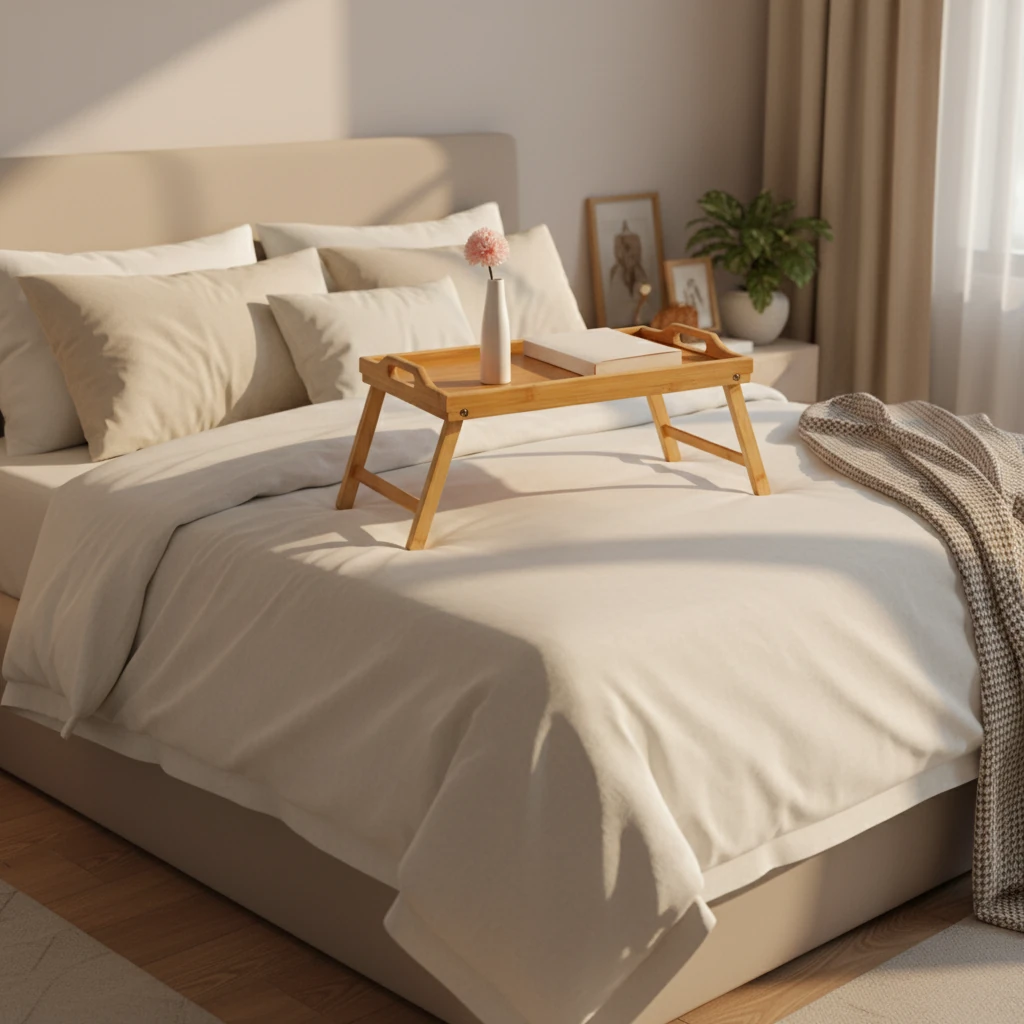 Katlanır Ayaklı Bambu Yatak Keyif Tepsisi (50cm*30cm), Portatif Tepsi