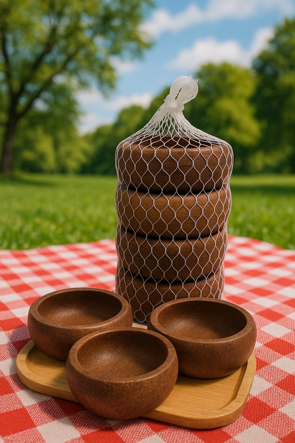 4'lü Fileli Bambu Çerezlik 