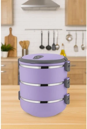  Freshbox 3 Katlı Sızdırmaz Yemek Termosu Sefer Tası 1,8 Lt Lila 24 ADET 1 KOLİ 