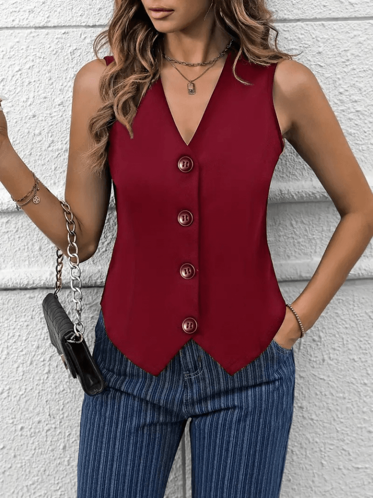 Kadın Sıfır Kollu V Yakalı önden Düğmeli Atlas Yelek