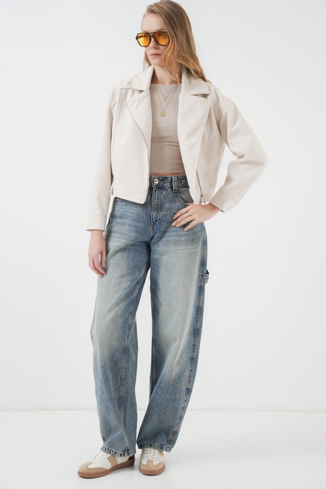 0717 Kısa Kaşe Ceket - Ekru