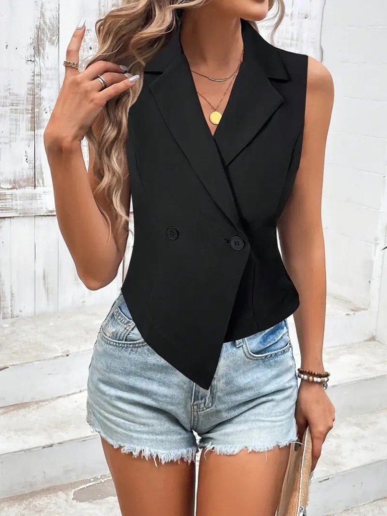Kadın Kolsuz Yakalı Yandan Düğmeli Atlas Yelek