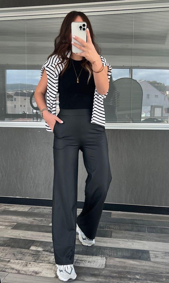 Kadın Deri Kumaş Yüksek Bel Içi şardonlu Likralı Palazzo Deri Pantolon