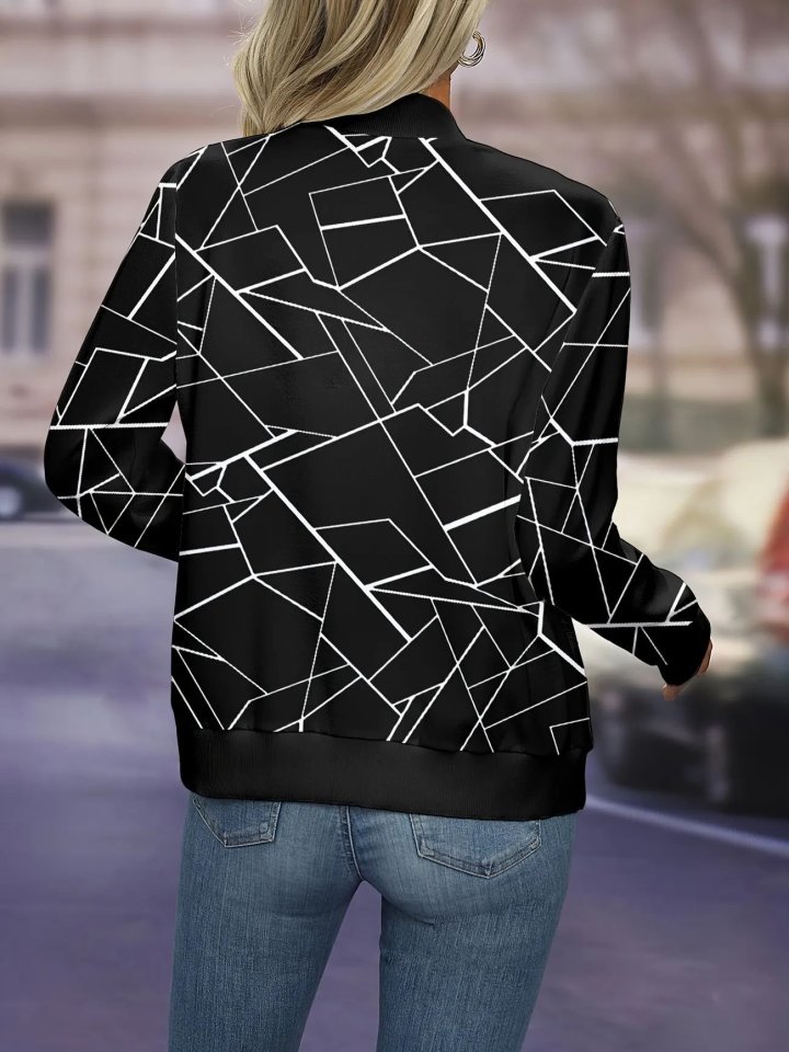 Kadın Uzun Kollu Baskılı Dalgıç Ceket