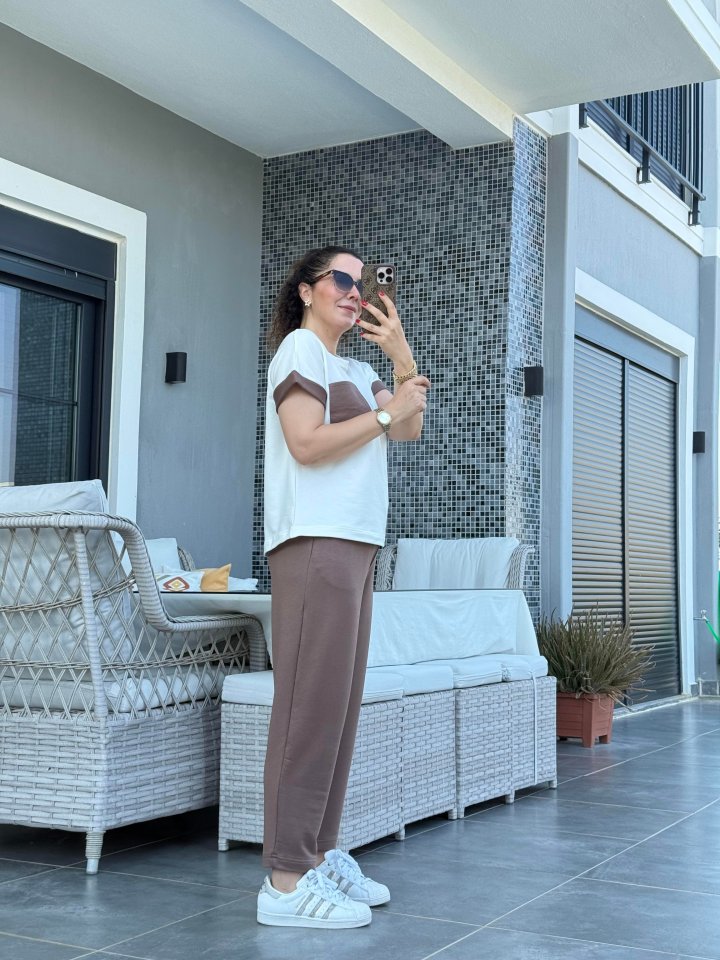 Kadın Kristal Kumaş Garnili Cep Detaylı Ikili Takım