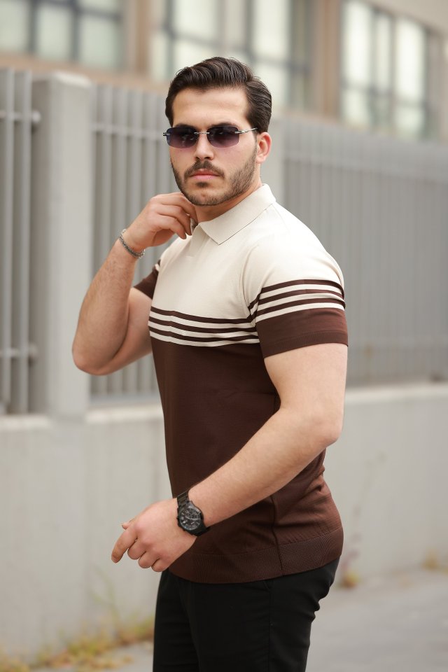 Erkek Yakalı Parça Renk Kısa Kollu T-shirt