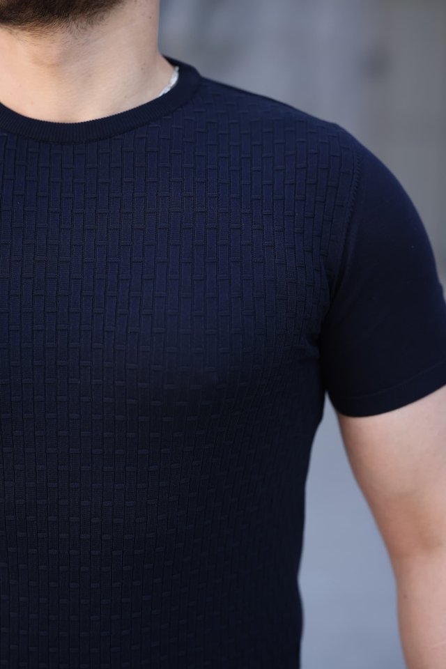 Erkek Viskon Kumaş Bisiklet Yaka Desenli Tişört