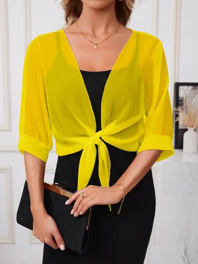 Kadın Truvakar Kollu önden Bağlamalı Kısa şifon Bolero Ceket