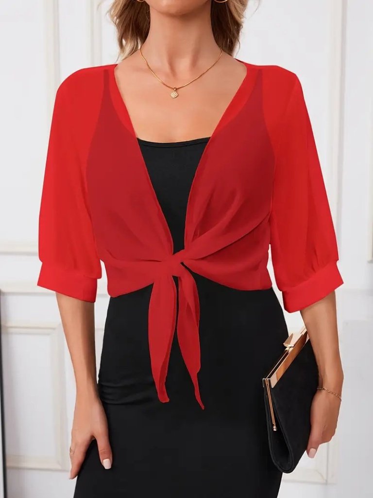 Kadın Truvakar Kollu önden Bağlamalı Kısa şifon Bolero Ceket