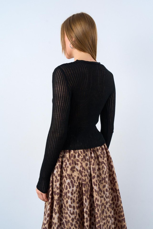 İnce Fitilli Hırka - Siyah