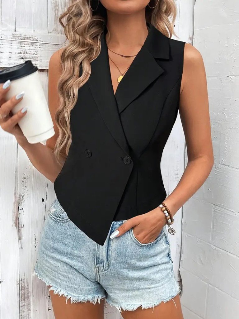 Kadın Kolsuz Yakalı Yandan Düğmeli Atlas Yelek