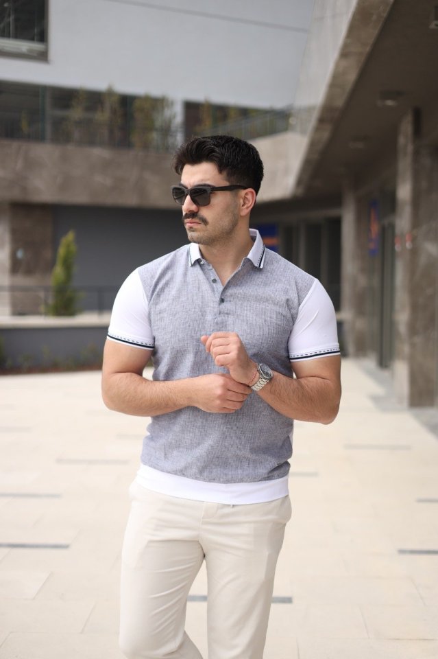 Erkek Polo Yaka Fermuar Detaylı Tişört