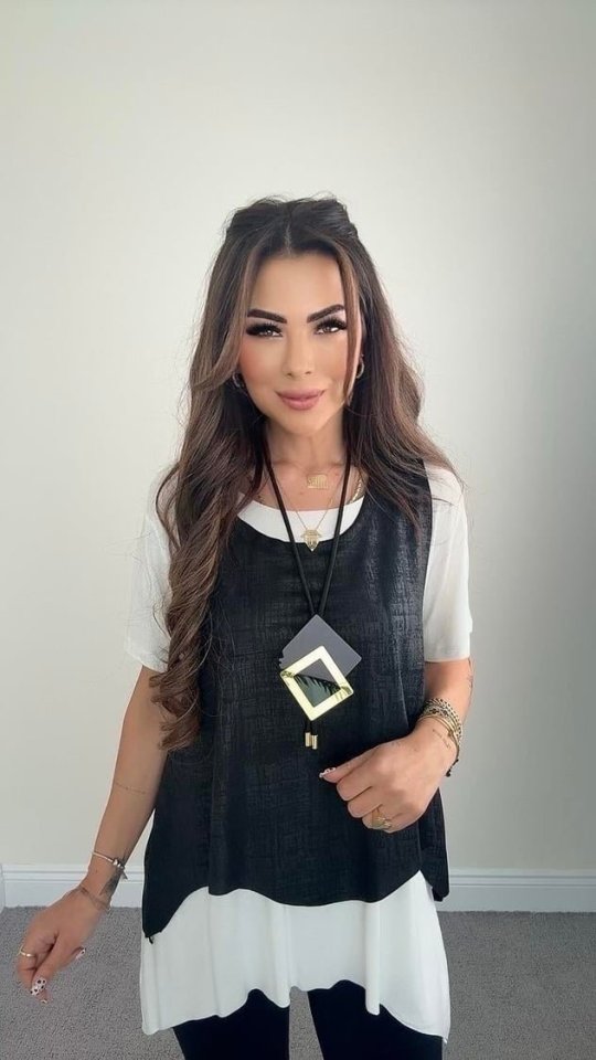 Kadın Kısa Kollu Bisiklet Yaka Yelek Bluz Asimetrik Kesim İkili Takım