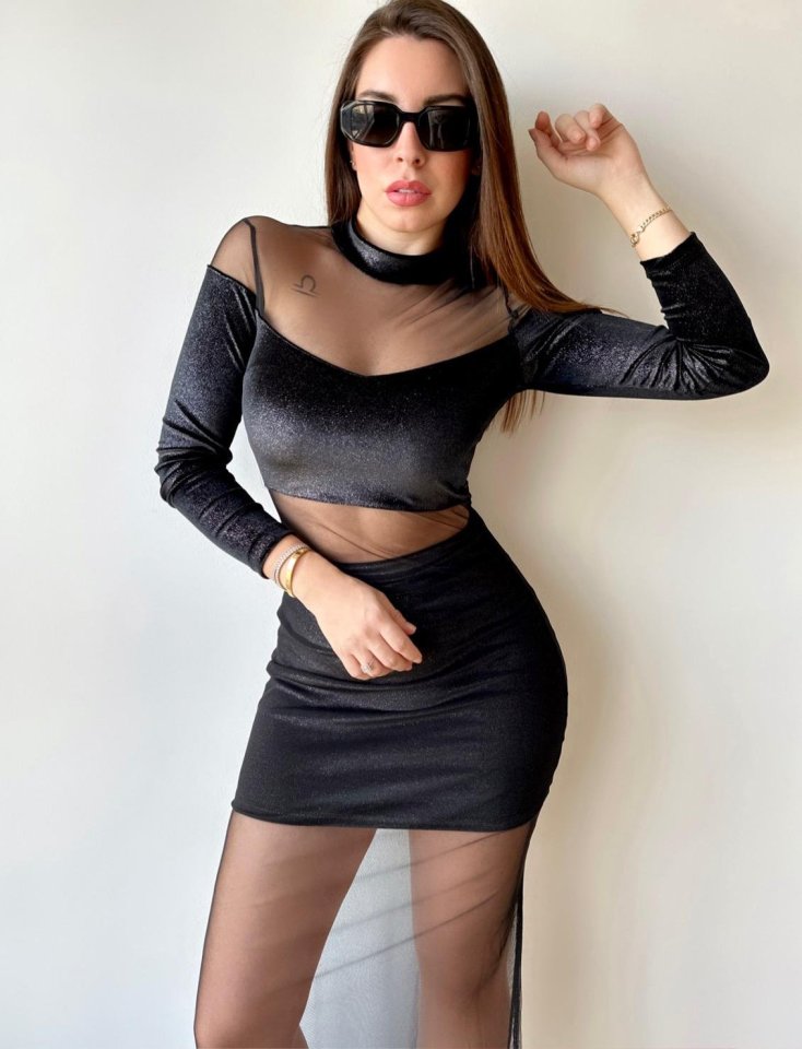 Kadın Balıkçı Yaka Transparan Dekolteli Fırsat ürün Elbise