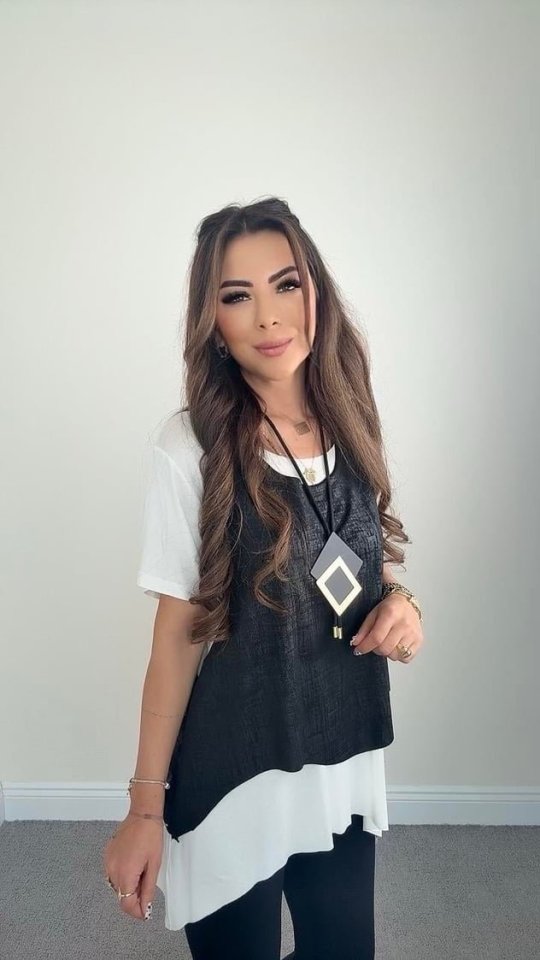 Kadın Kısa Kollu Bisiklet Yaka Yelek Bluz Asimetrik Kesim İkili Takım