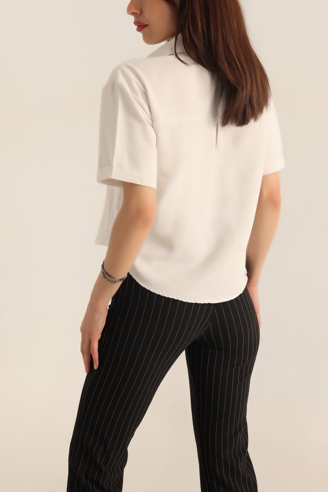 20180 Çift Cepli Keten Gömlek - Taş