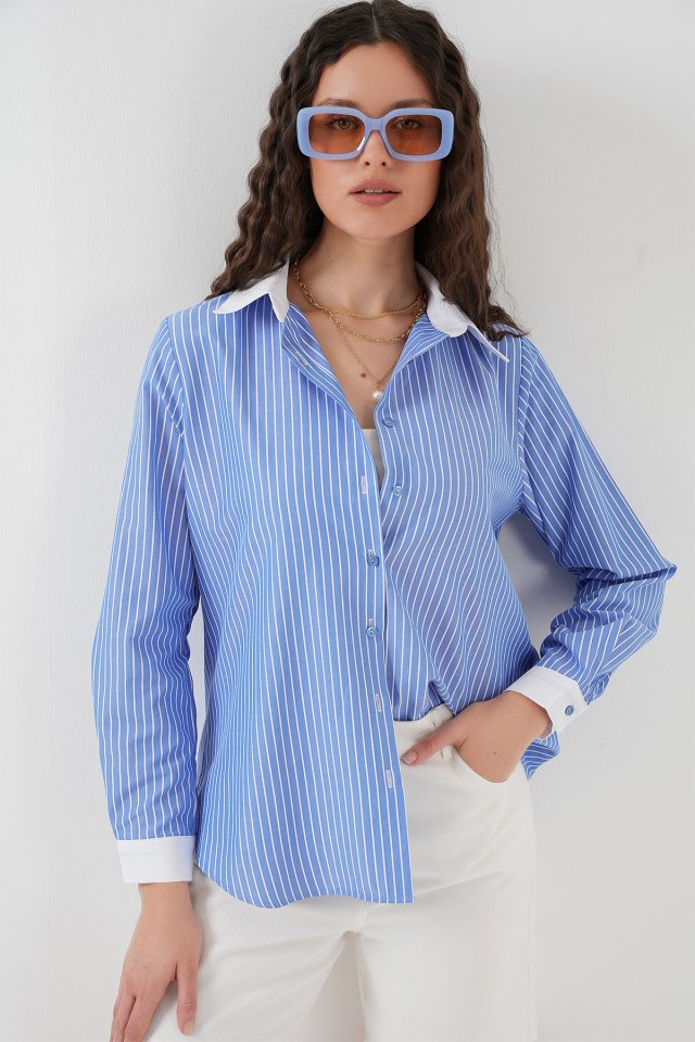 Çizgili Gömlek 20288 - Mavi