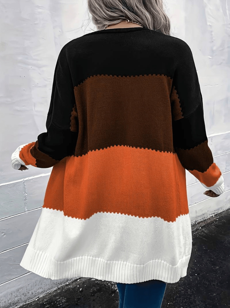 Kadın Uzun Kollu çift Renkli Uzun Triko Hırka