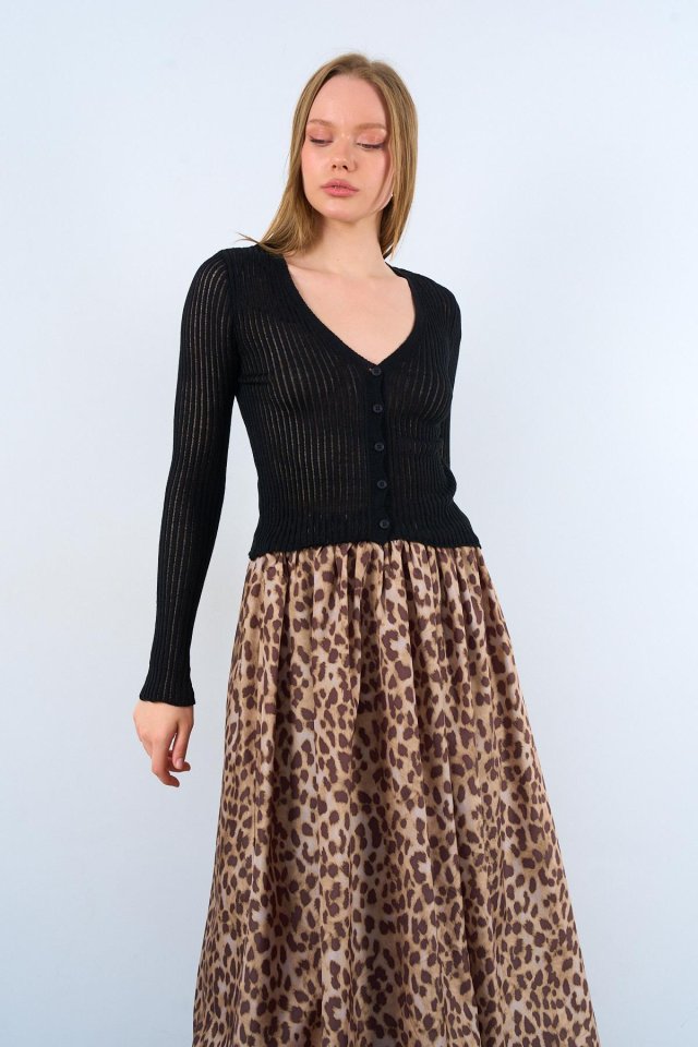 İnce Fitilli Hırka - Siyah