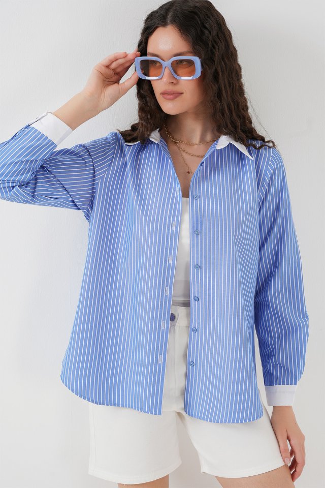 Çizgili Gömlek 20288 - Mavi