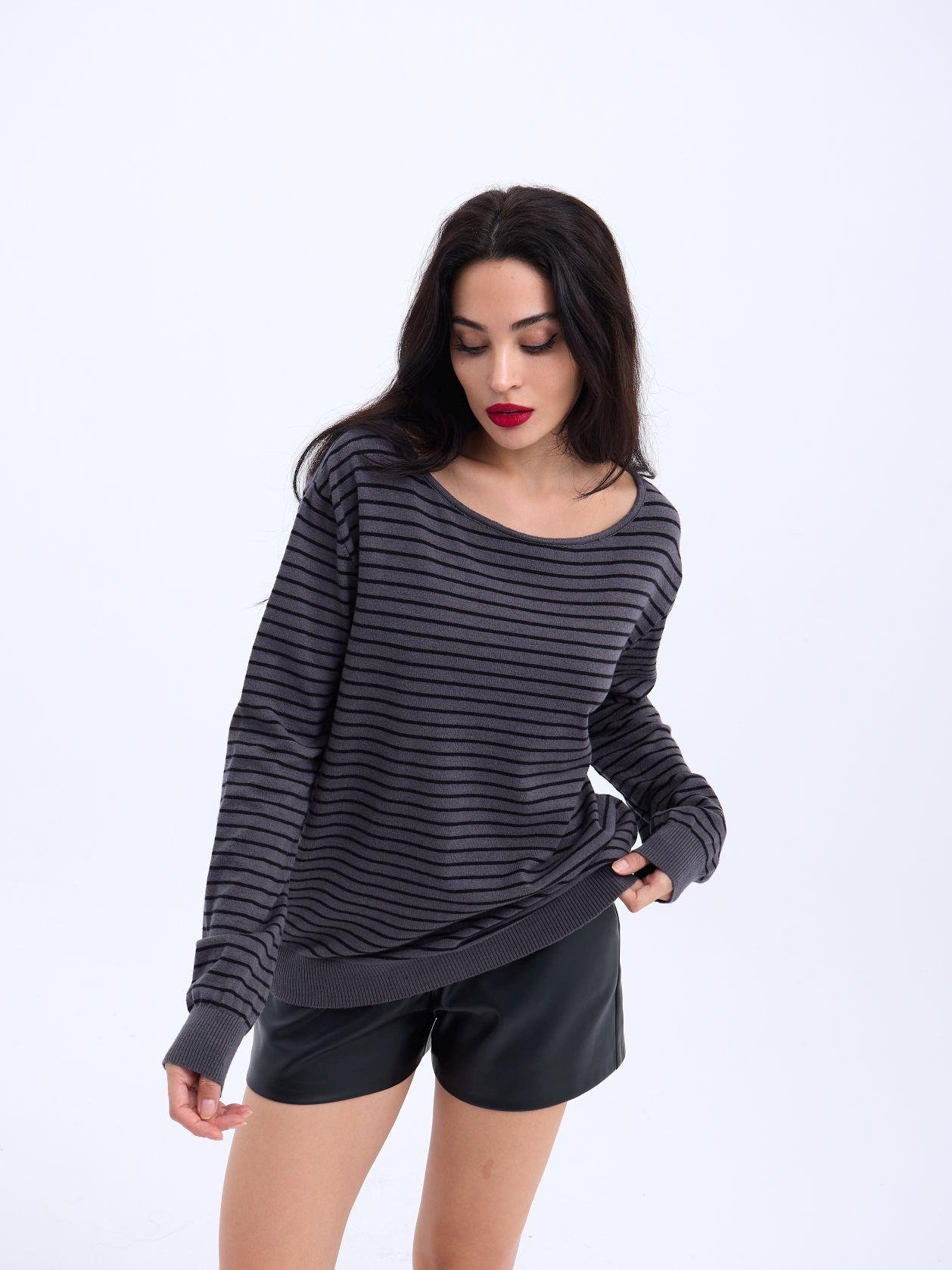 4215 TRİKO ÇİZGİLİ SALAŞ KAZAK-ANTRASİT-SİYAH