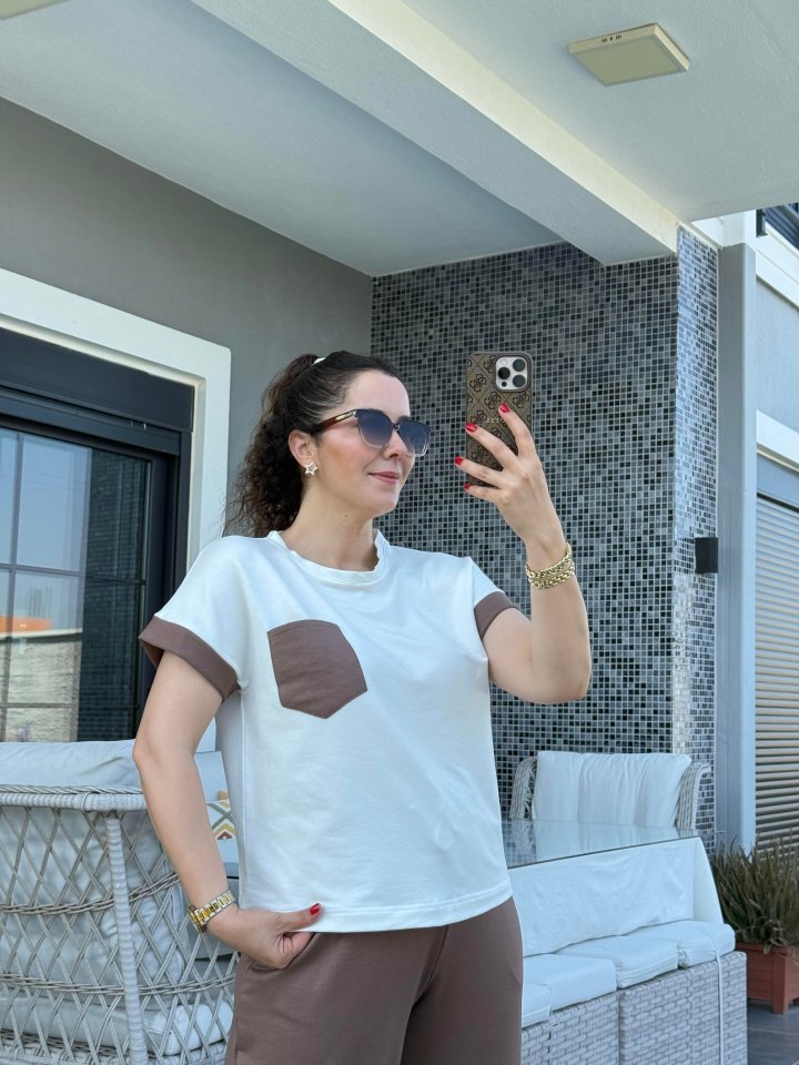 Kadın Kristal Kumaş Garnili Cep Detaylı Ikili Takım