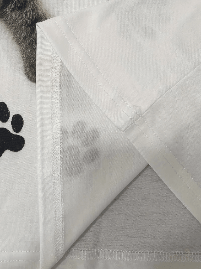 Kadın Kısa Kollu Kedi Ve Pati Baskılı Süprem T-shirt