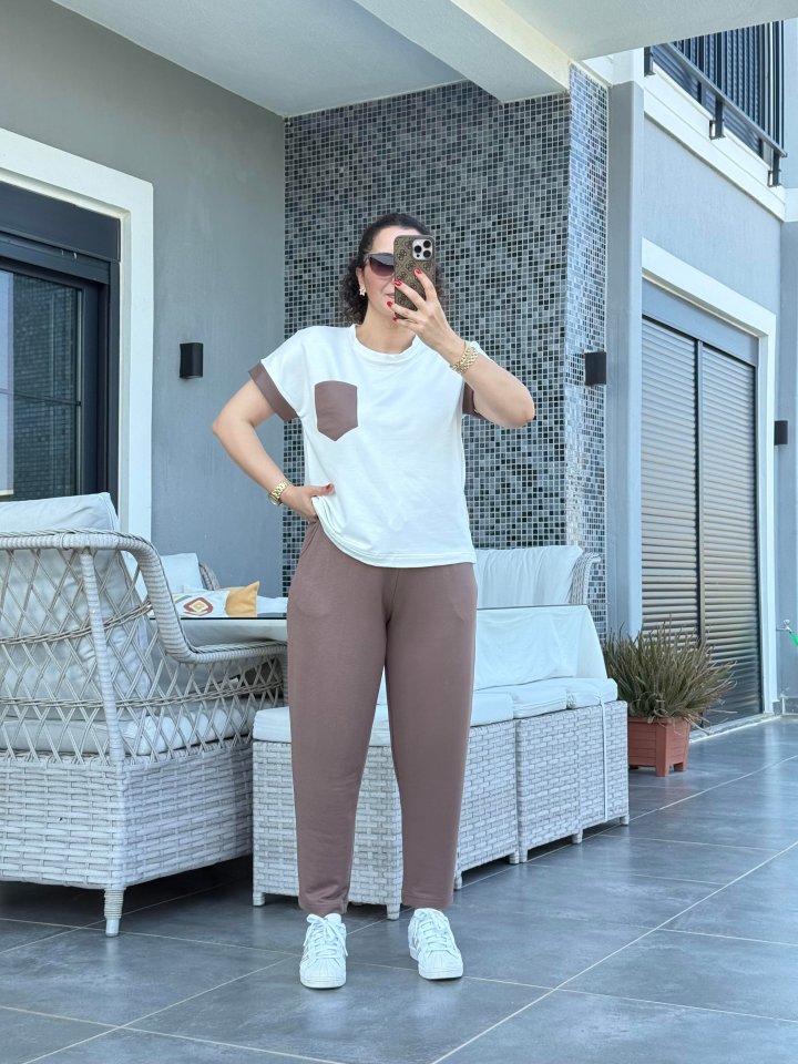 Kadın Kristal Kumaş Garnili Cep Detaylı Ikili Takım