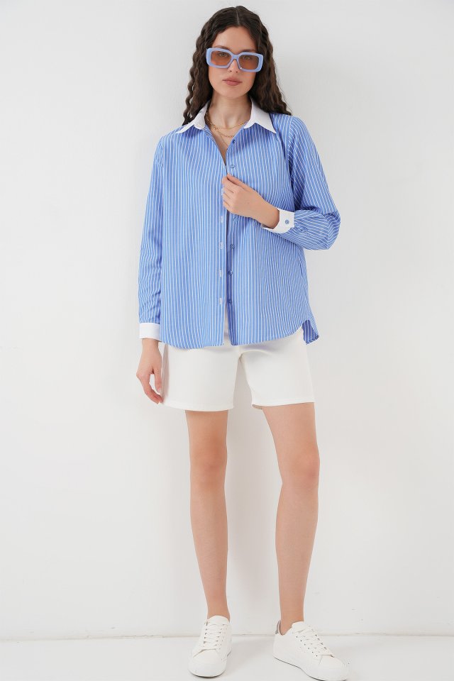 Çizgili Gömlek 20288 - Mavi