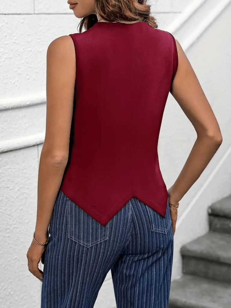 Kadın Sıfır Kollu V Yakalı önden Düğmeli Atlas Yelek