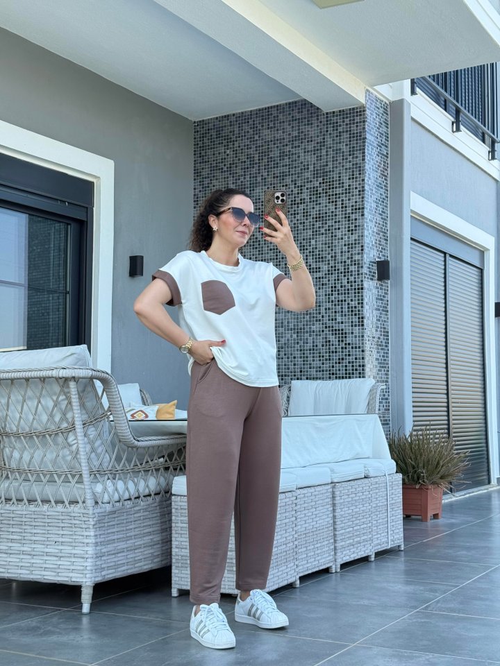 Kadın Kristal Kumaş Garnili Cep Detaylı Ikili Takım