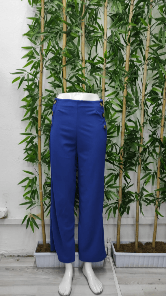 Kadın Düğme Detay Bol Paça Ithal Krep Pantolon