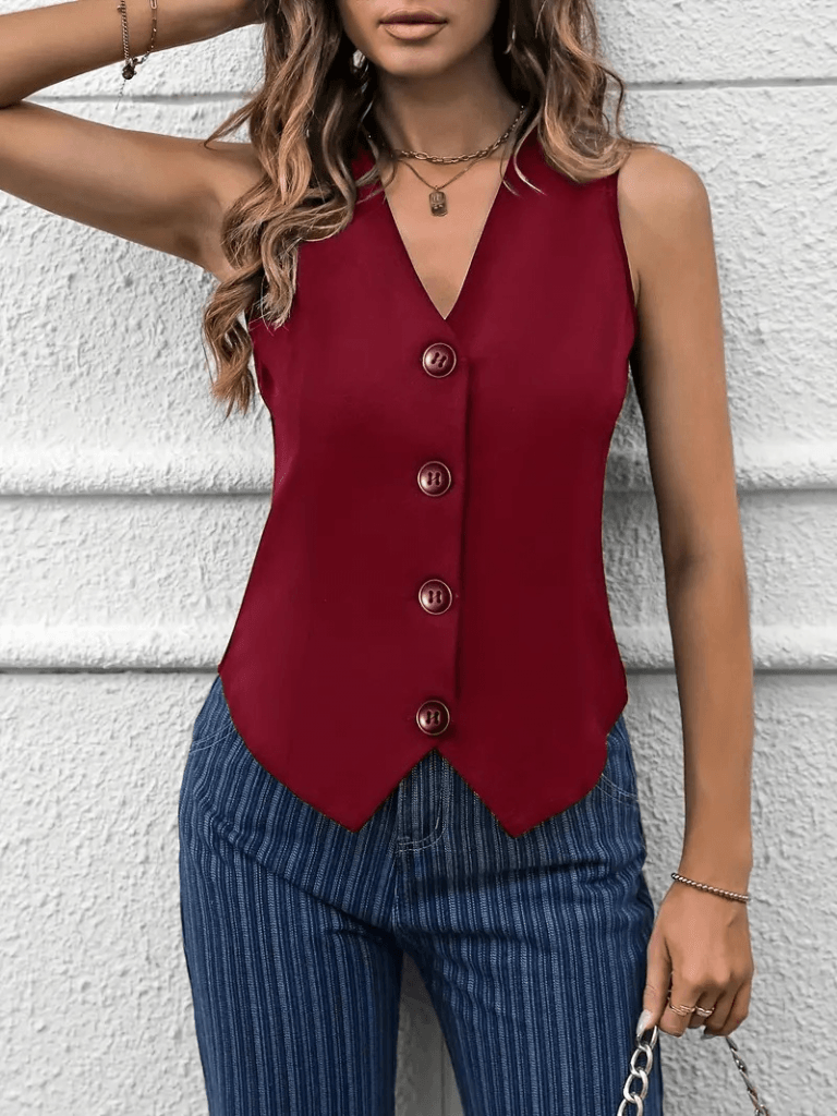 Kadın Sıfır Kollu V Yakalı önden Düğmeli Atlas Yelek
