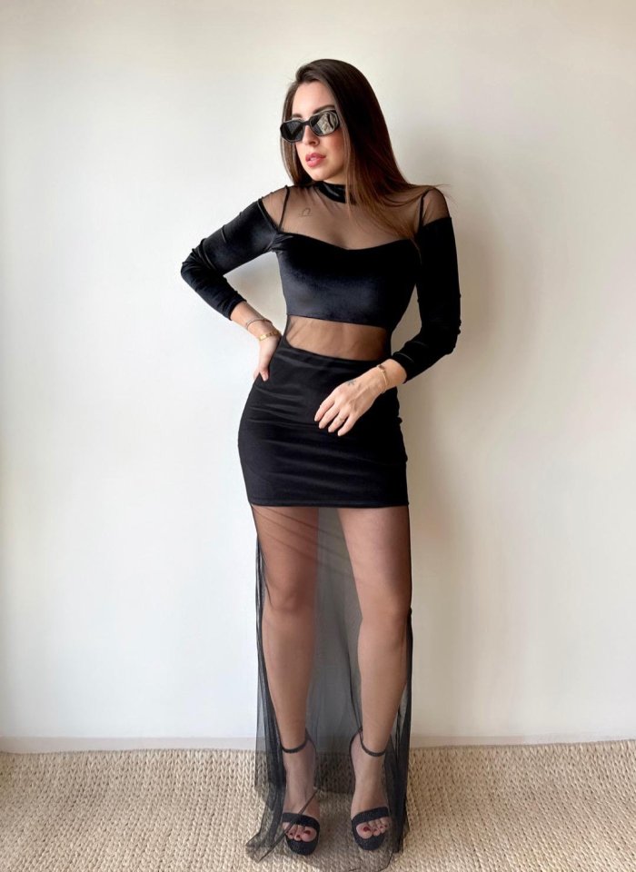 Kadın Balıkçı Yaka Transparan Dekolteli Fırsat ürün Elbise