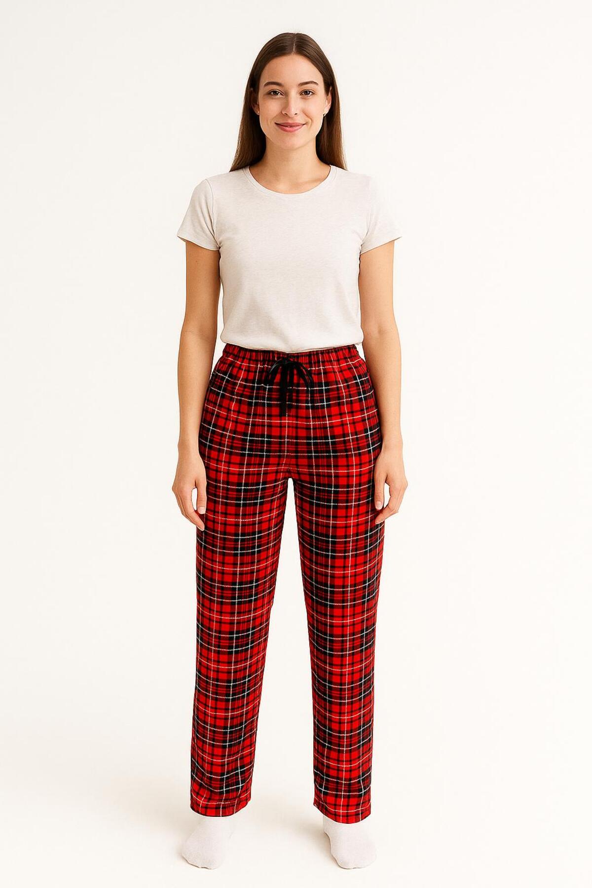 KADIN PİJAMA ALTI KIRMIZI DESENLİ