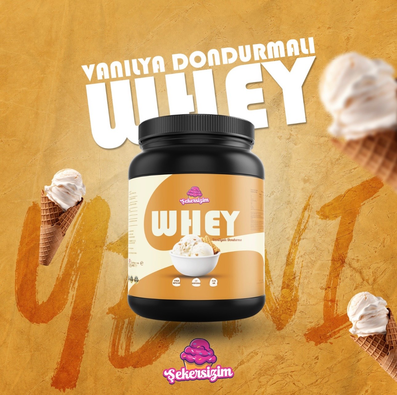 ŞEKERSİZİM VANİLYALI DONDURMA PRO WHEY PROTEİN TOZU